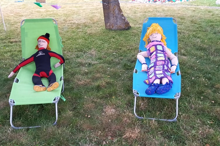 The crocheted sunbathing couple at Hemyock Fete